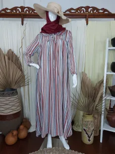 Gamis Collar Moon Salur Merah Dress 1 15