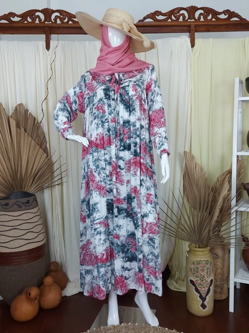 Gamis Collar Moon Abstrak Dress Pink 1 9