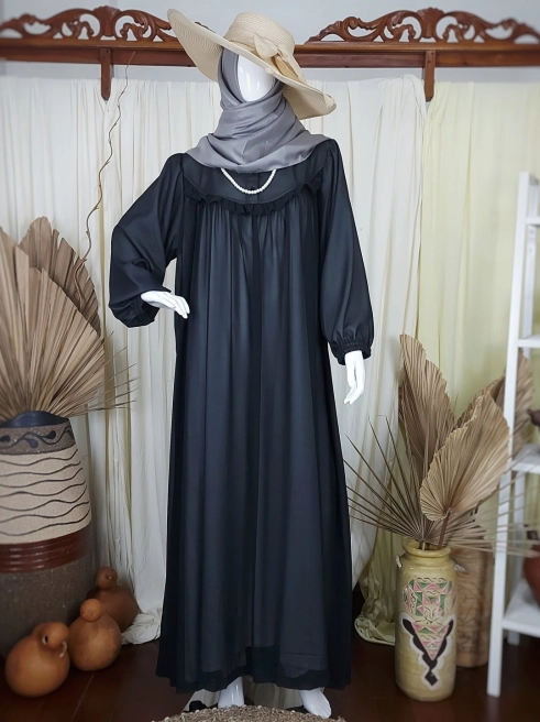 Gamis Dress Ceruty Baby Doll Polos Black 1 black_1