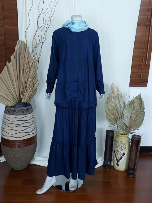 Tuniq Blouse Ruffle Set Navy 1 blue