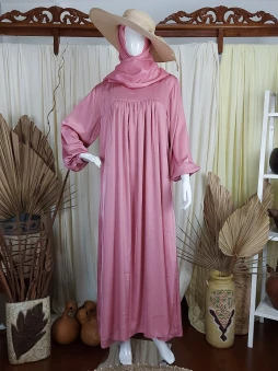 Gamis Baby Doll Kerut Dusty Pink