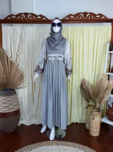 Gamis Bia Linen Combi Grey 1 grey