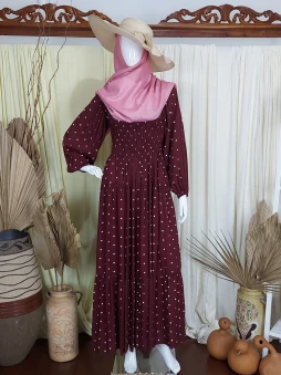 Smock Dress Polkadot Maroon